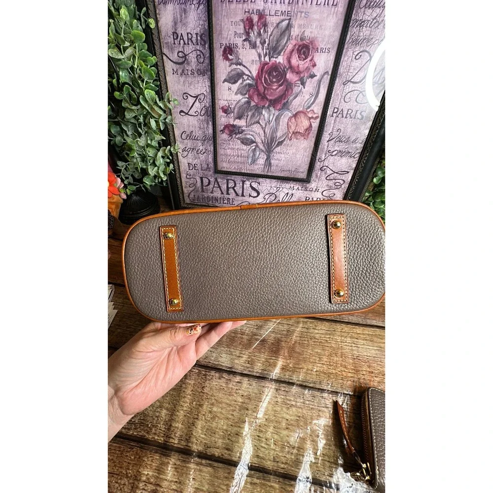 Dooney and Bourke Leather Zip Satchel Taupe and Brown & Matching Wallet
